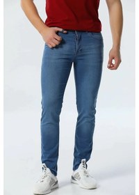 Resim Erkek Mavi Slim Fit Likralı Esnek Jean Kot Pantolon Mavi 