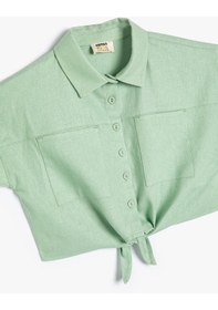 Resim Koton Gömlek Kısa Kollu Önü Bağlamalı Cepli Keten Karışımlı Yeşil 4skg60084aw Yeşil 