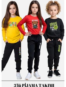 Resim Fyk Kids 3'lü Kız Çocuk Baskılı Bel Detayı Lastikli Alt-üst Pijama Takımı Çok Renkli 