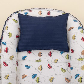 Resim Babynest ve Yastık- Çift Taraflı - Lacivert Saten - Renkli Arabalar 