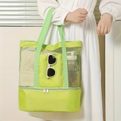 Resim Soğutucu Bölmesi, Manyetik Kapatma ve Sabit Omuz Askısı ile Parlak Yeşil Katlanabilir Hafif Plaj Çantası - Havlu, Mayo ve Temel Eşyalar için Dayanıklı Polyester Tatil Çantası, Elde Yıkanabilir 