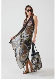 Resim Ays Home Moda Leopar Desen Siyah Plaj Elbisesi Siyah 