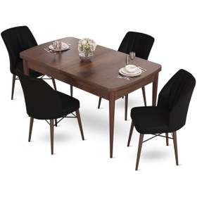 Resim Canisa Concept Fer Serisi 70x114 Açılabilir Barok Ahşap Desen Masa Takımı Ve 4 Siyah Sandalye 