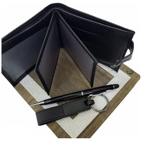 Resim Ahşap Kutulu Erkeğe 3'lü Kalem Cüzdan Anahtar Hediye Seti 