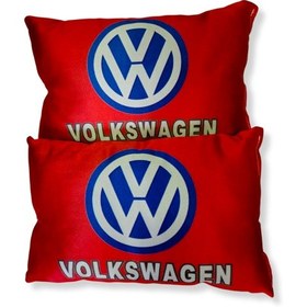 Resim Volkswagen Uyumlu Kırmızı Araç Seyahat Boyun Yastık 2'li Set 