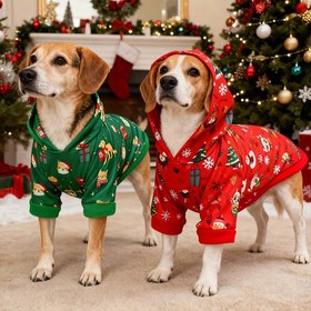 Resim Tüm Mevsimler İçin Köpek & Kedi Kazak Kapüşonlu - Noel Baskılı, Küçük Orta Büyük Köpekler ve Kediler İçin Sıcak ve Rahat Kazak, Yılbaşı ve Yeni Yıl Hediyesi, Yavru Köpek ve Kedi Yavruları İçin Cins Nötr Kıyafet (Yıl Boyu Giyim) 