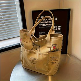 Resim 1x Disney Resmi Winnie the Pooh ve Tigger Büyük Kapasiteli Tote Çantası - Fermuar Kapanışlı Rahat Crossbody Çanta, Hayvan Desenli Tasarım, Kadınlar İçin Mükemmel, İşe Giderken, Alışveriş, Babalar Günü, Çiftler, Disney Cüzdanı, Şirin Aksesuar 