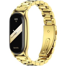 Resim Sones Xiaomi Mi Band 8 Mijobs Plus Kılıf Üç Boncuklu Metal Paslanmaz Çelik Saat Kordonu 