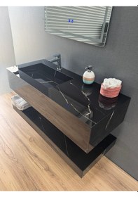 Resim Akay Dizayn L01 Porselen Banyo Lavabosu Siyah 80 CM 