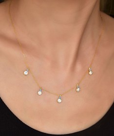 Resim Papatya Silver 925 Ayar Gümüş Gold Kaplama Mineli Gözlü Yuvarlak Zirkon Taşlı Sallantılı Kolye 