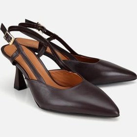 Resim HOTİÇ Kadın Deri Siyah Bilek Detaylı Arkası Açık Kısa Topuklu Stiletto 