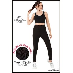 Resim Missmaral Kadın Kışlık Içi Polarlı Yüksek Bel Toparlayıcı Tayt Lacivert Curve High Waist Fleece Winter 1059 SiYAH 