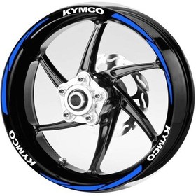 Resim Beyaz- Kymco -Yazılı-3-Parçalı-Reflektif -Mavi -Jant-Şeridi 
