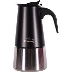 Resim Paslanmaz Çelik Moka Pot, 300 Ml, Indüksiyonlu, Siyah, Espresso Kahve Makinesi 