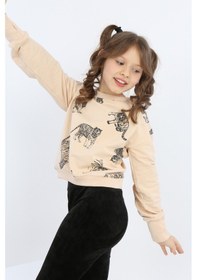 Resim Toontoy Kız Çocuk Tiger Trend Baskılı Sweatshirt Bej 