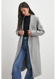 Resim Never More Kuşaklı Kaşe Kaban Gri Gri 