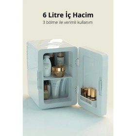 Resim Kiwi KRF-2505 Taşınabilir Kozmetik Mini Buzdolabı Beyaz Renkli LED Işıklı Soğuk - Sıcak Ayarlı Özellik 