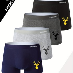 Resim 4 Parça Erkek İç Çamaşırı Seti Nefes Alabilir Yumuşak Her Mevsim Rahat Boxer Külotlar Trendy Klasik Hayvan Baskılı, Ramazan Hediyesi 