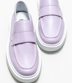 Resim Elle Lila Deri Erkek Loafer 