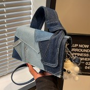 Resim Sıradan -Yapay Deri Astarlı Güçlendirilmiş Çapraz Çanta, Mavi, Toka Kapatma - Çok Yönlü İş Çantası, Rahat Dokulu, Ayarlanabilir Askı, Rahat Gündelik Çanta|Denim Güçlendirilmiş Çanta|Yapay Deri Astar 