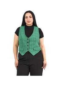 Resim Disentis Büyük Beden Düğme Kapamalı Cep Kapaklı Astarlı Kısa Buklet Yeşil Yelek Yeşil 