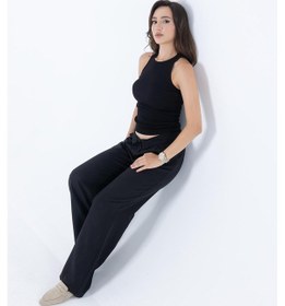 Resim Comeor Fitilli Regular Fit Normal Kalıp Siyah Bisiklet Yaka Sıfır Kol Pamuklu Kadın Atlet Siyah 