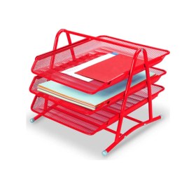 Resim 3 Katlı Hareketli Metal Evrak Rafı Kırmızı F0002 Diğer 