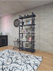 Resim Zafir Çıkıntılı Siyah Boyalı Kitaplık - 5 Raflı Suntalem Lüks Kitaplık Siyah Mermer 