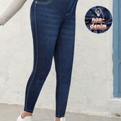 Resim Kadınlar İçin Yüksek Esneklikte Taklit Kot Desenli Tayt - Elastik Bel Bandı, 7/8 Uzunlukta, Makinede Yıkanabilir Günlük ve Casual Giyim için Rahat Kumaş, Modern Moda Leggingler, Pürüzsüz Dokulu 