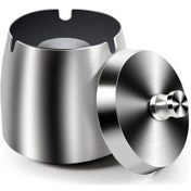 Resim Chuangyinshop Silvery Paslanmaz Çelik Kapaklı Kül Tablası Duman Önleyici Tasarım Taşınabilir Ev Ofis İçin 