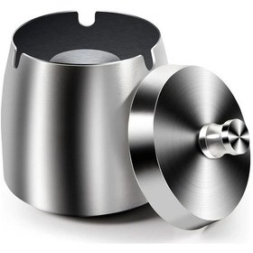 Resim Chuangyinshop Silvery Paslanmaz Çelik Kapaklı Kül Tablası Duman Önleyici Tasarım Taşınabilir Ev Ofis İçin 