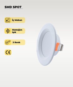 Resim 5w Beyaz Plastik Spot 3 Renk Işık - 2 Adet Beyaz 