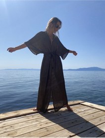 Resim BEACHTALK Delikli Gofreli Kumaştan Uzun Kimono 