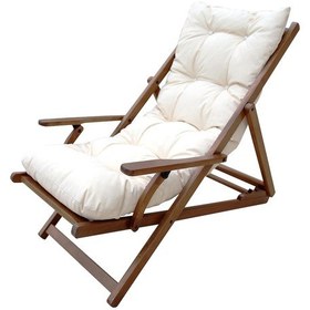 Resim Motoryagmarket Tembel Kademeli Kolçaklı Ahşap Şezlong -Puf Minderli 