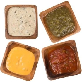 Resim El Yapımı Akasya Ağacı 6’lı Ahşap Çerezlik ve Kahvaltılık Seti – 11 cm Yuvarlak Doğal Ahşap Sunum Kaseleri, Şık ve Fonksiyonel Mutfak Sunum Gereçleri (Kare) 