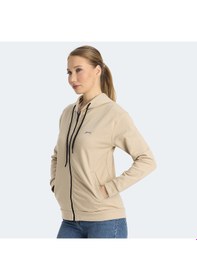 Resim Slazenger KINET Kadın Fermuarlı Kapüşonlu Cepli Bej Sweatshirt 