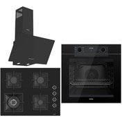 Resim Ferre Black FryArt 3 lü Ankastre Set ( QEP63CS - SC405-WFA - D086 ) 65 cm Wok Bek Ocak 