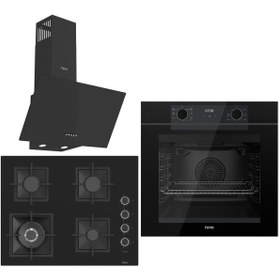 Resim Ferre Black FryArt 3 lü Ankastre Set ( QEP63CS - SC405-WFA - D086 ) 65 cm Wok Bek Ocak 