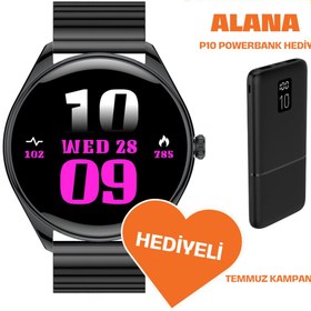 Resim LOGIA Powerbank Hediyeli Ultra Thin Akıllı Saat Yuvarlak Çelik Kasa Metal Kordon 