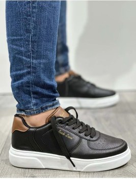 Erkek Bağcıklı Fileli Spor Ayakkabı Snekear Siyah - Beyaz