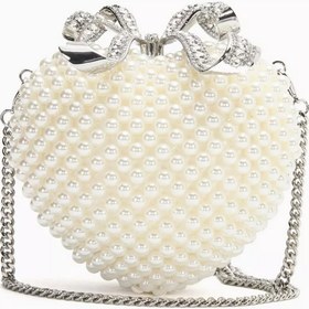 Resim Deri İnci Kalpli Clutch Çanta, Self-Portrait, Şık & Işıltılı - Beyaz 