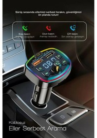 Resim Bluetooth Araç Çakmaklık Fm Transmitter 48w Pd Hızlı Şarj Çift Mikrofon Araç Şarj Cihazı 