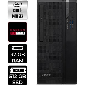 Resim Acer Veriton S2720G Core I5 14400 RX550 4gb 32GB 512GB SSD Freedos DTR1PEM002P365 Masaüstü Bilgisayar & Per4 USB 