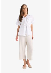 Resim Defacto Crop Fit Kemerli Kapri Pantolon F3421ax25hser37 Ekru 