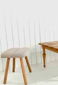 Resim Ahşap Ayaklı Kayın Badem Puf Tabure - Şık ve Rahat Tekli Tabure Oturak Bej 