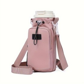Resim Pembe Yalıtımlı Su Şişesi Askılı Çanta, Ayarlanabilir Askı - Tüm İçin Çok Yönlü Açık Hava Sporları Taşıyıcısı, Fermuarlı Cep ve Fileli Şişe Tutucu, Yürüyüş, Seyahat ve Günlük Kullanım İçin Mükemmel, Şık Hidrasyon Aksesuarı | Dayanıklı Fermuar Kapanışı 
