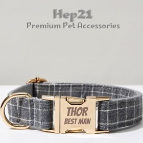 Resim Dog Collar Named Cotton Plaid Gray Collar 636176 - Bag / M 
