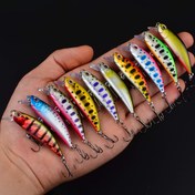 Resim 10 Adet Mini Batık Bionik Minnow 3D Gözler Yapay Sert Yem Üçlü Kancalı Balıkçılık Yemi Seti 