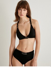 Resim Koton Üçgen Bikini Üstü Metal Aksesuar Detaylı Kaplı Siyah 4sak10061mm Siyah 