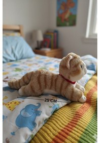 Resim Miyavlayan Peluş Kedi 25 Cm - Yumuşacık Tüylü Sesli Uyku Arkadaşı Ve Hediye Kedi Oyuncak Kahverengi 
